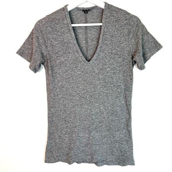 Monrow Deep V Heather Gray Short Sleeve Tee Size Medium - Picture 4 of 9